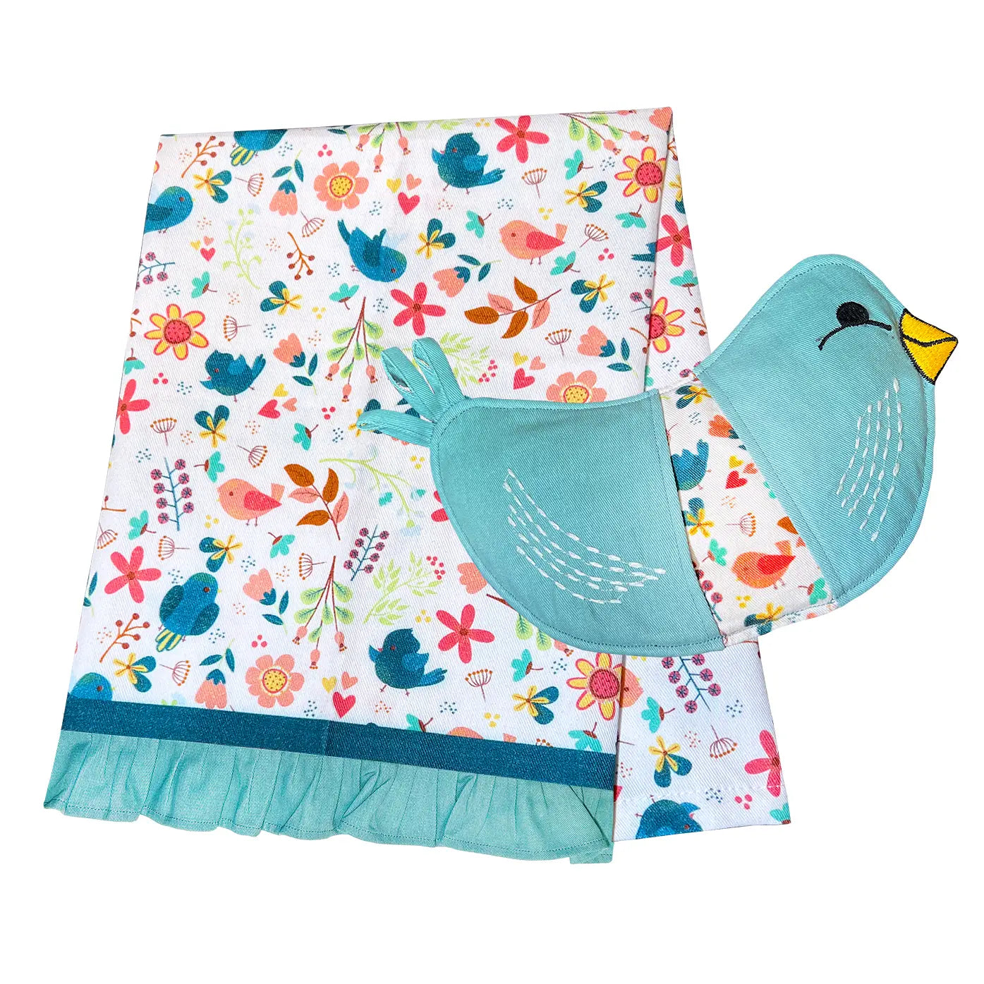 Birds of Happiness Tea Towel & Bird Oven Mitt - 2 Piece Set
